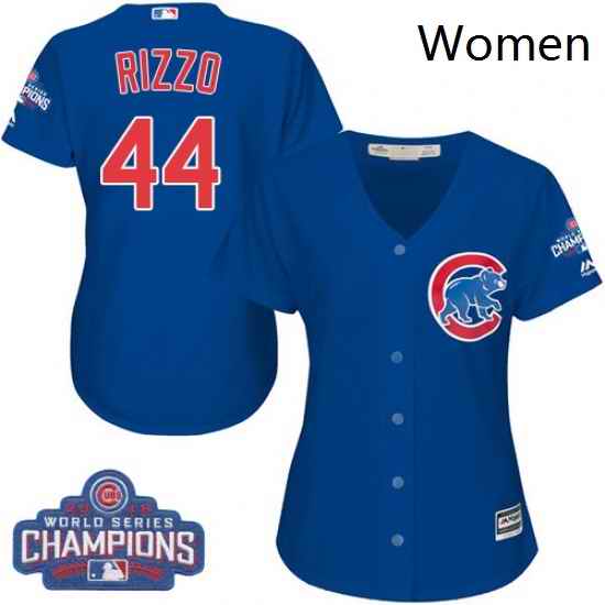 Womens Majestic Chicago Cubs 44 Anthony Rizzo Authentic Royal Blue Alternate 2016 World Series Champions Cool Base MLB Jersey